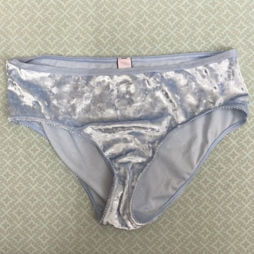 NWOT Victoria's Secret Silv/Blu Spellout Velour Bikini Panties Women M Sri Lanka